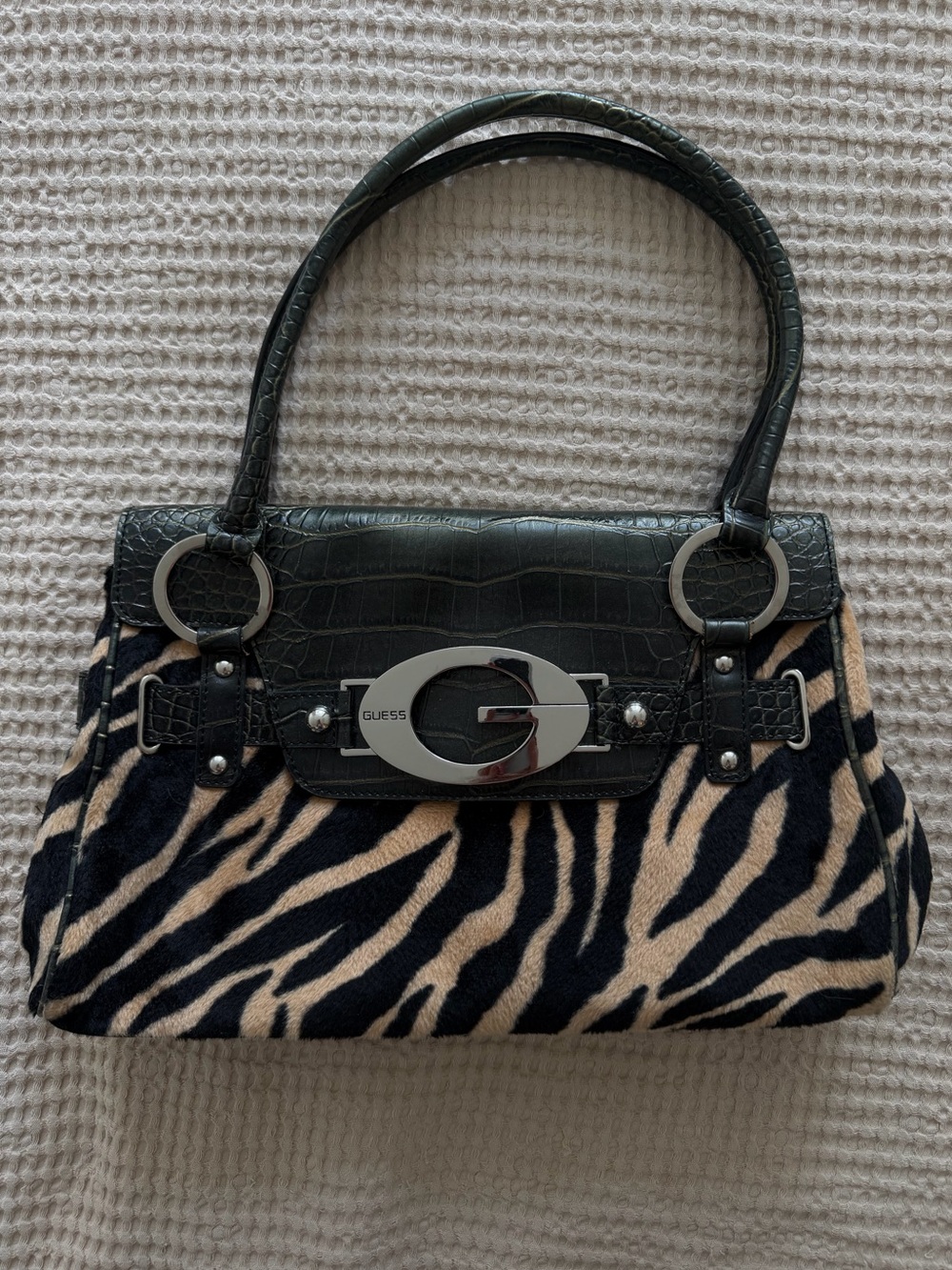 Vintage GUESS animal print shoulder bag with Croc Flap
